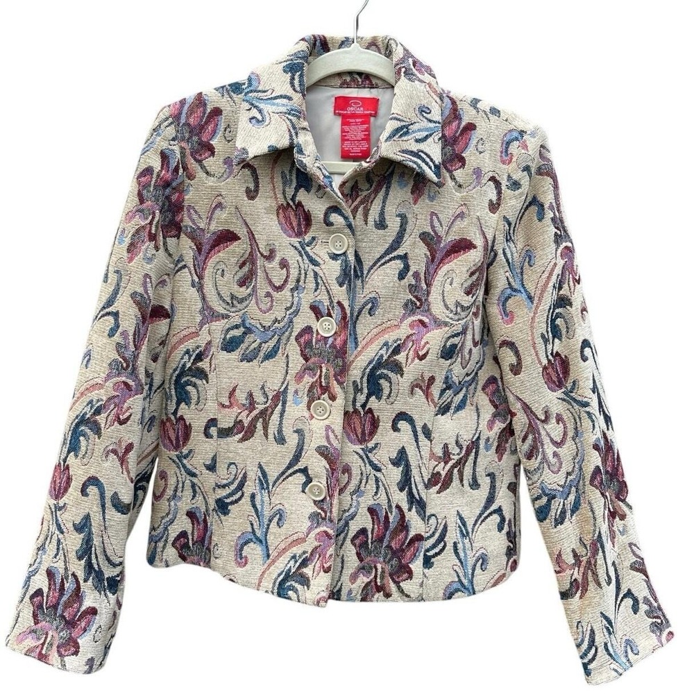 VTG Oscar‎ De La Renta Tapestry Jacket Blazer Grannycore Work Office Wear 12